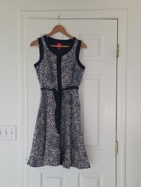 Oscar de la Renta Navy and White Floral Midi Dress Size 4